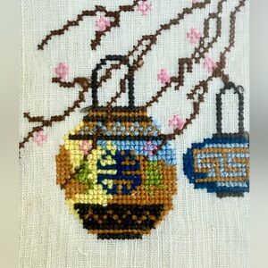 Vintage Hand Worked Finest Linen Tea Towel, Fingertip Towel, Signed Chinoiserie